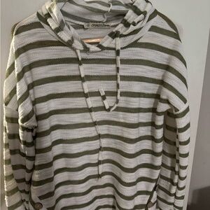 Green and White Striped Hoodie